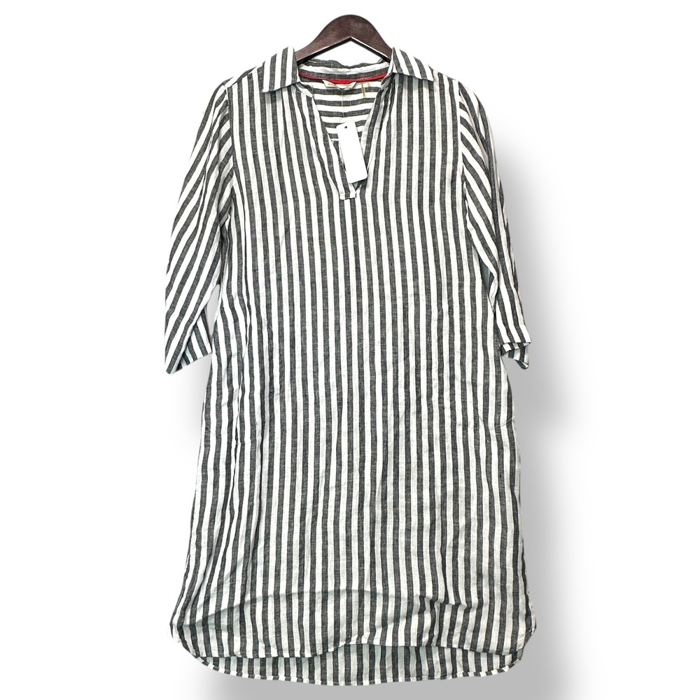 Soft Surroundings Womens Black Nautique 100% Linen Stripe Shirt‎ Dress S Coastal